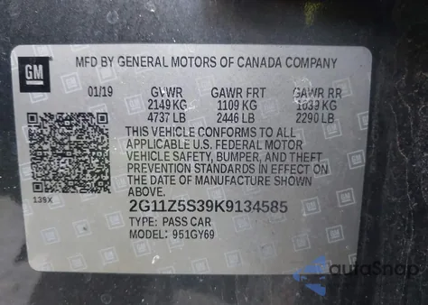 2019 Chevrolet Impala Lt z USA, uszkodzony, nr VIN 2G11Z5S39K9134585